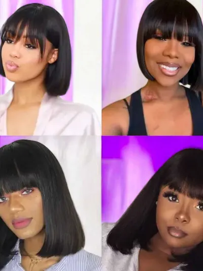 Short Bob Wig with Bangs – Brazilian Virgin Hair